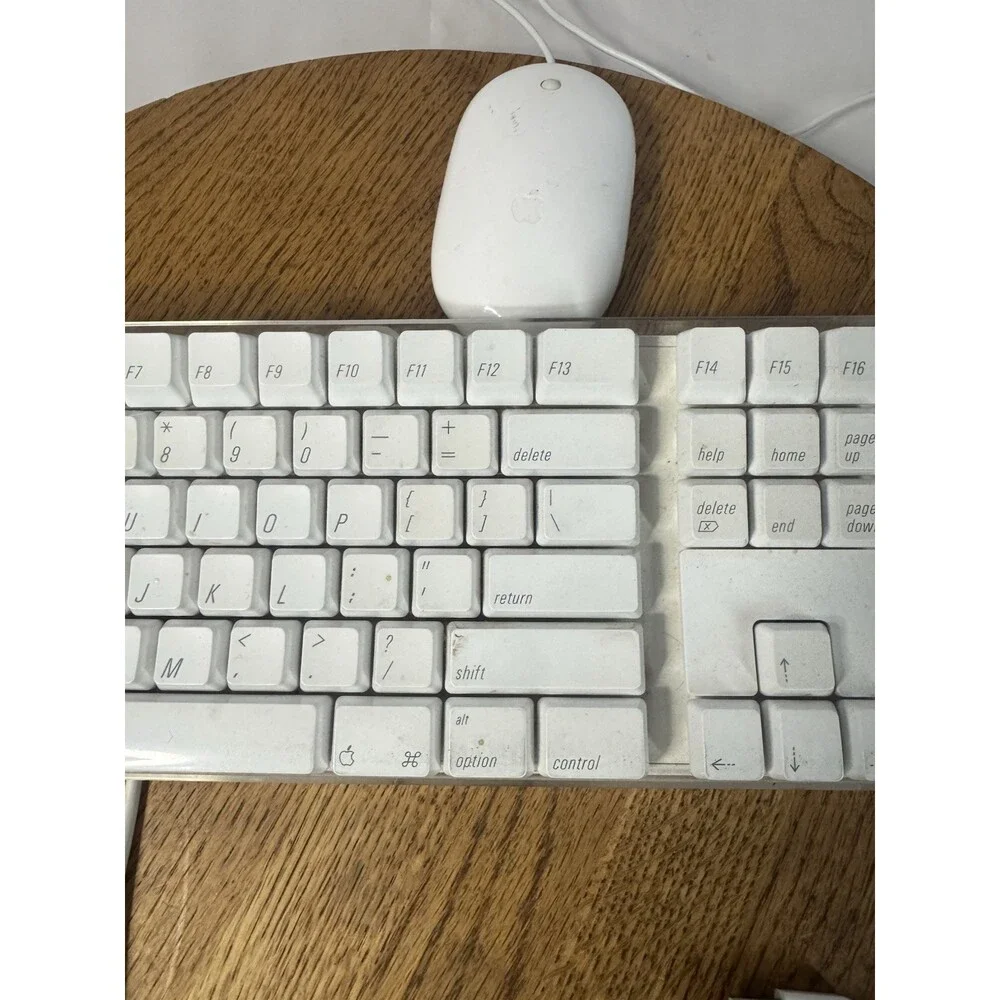 Vintage Apple A1048 Wired USB Keyboard A1152 Mighty Mouse White Mac Combo